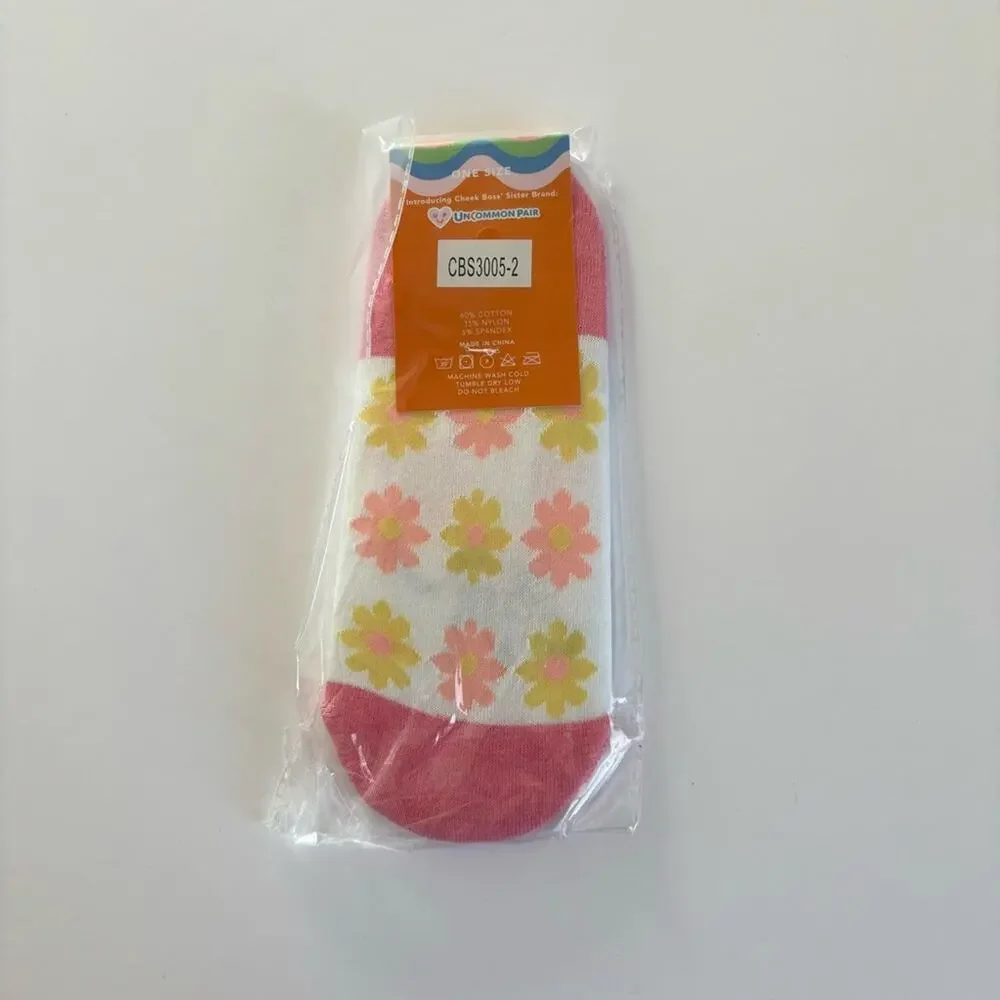 Uncommon Pair Cotton Blend No Show Socks 3 Pack Bundle Floral Happy Face Print